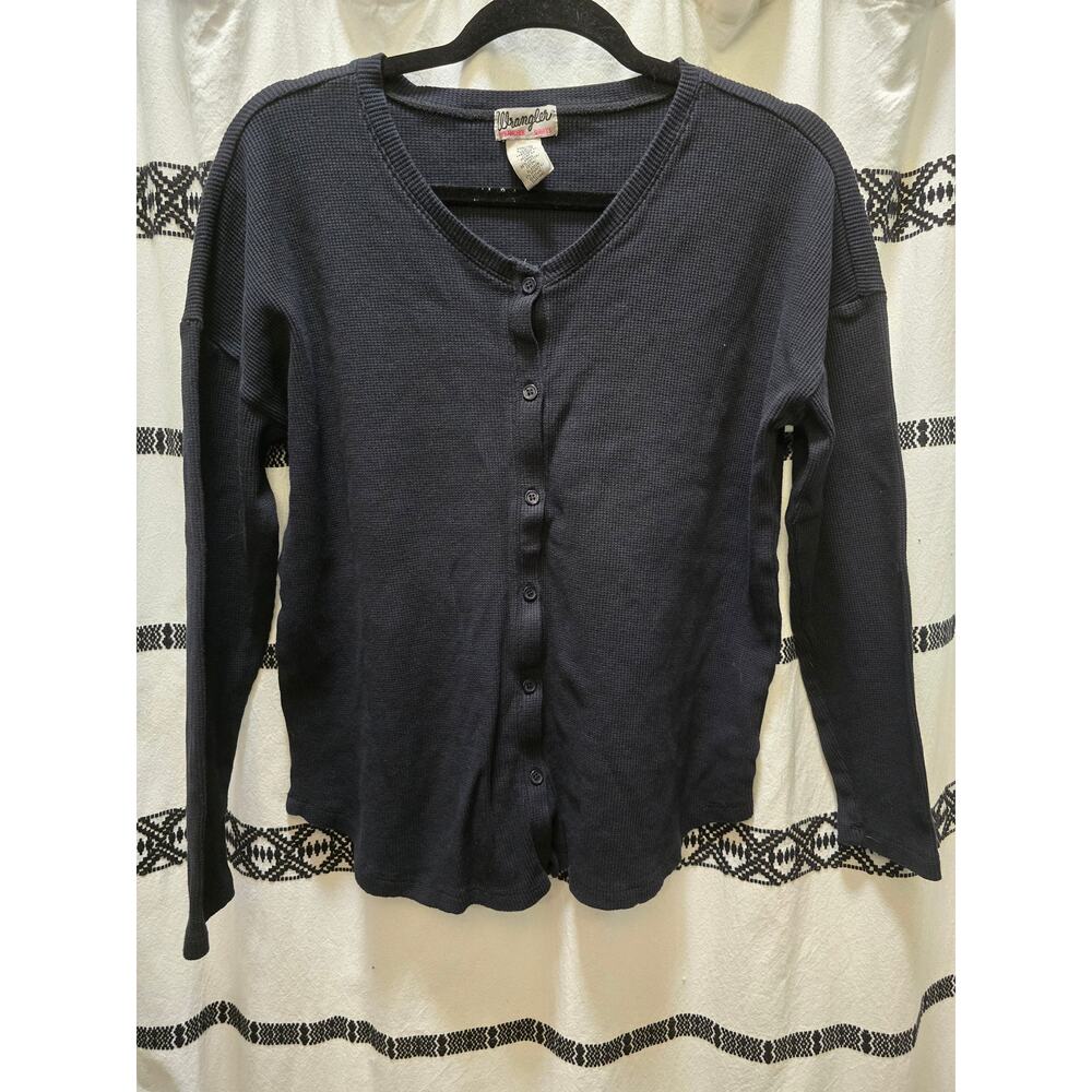 Wrangler Shirts black waffle knit round neckโ button cardigan shirt large